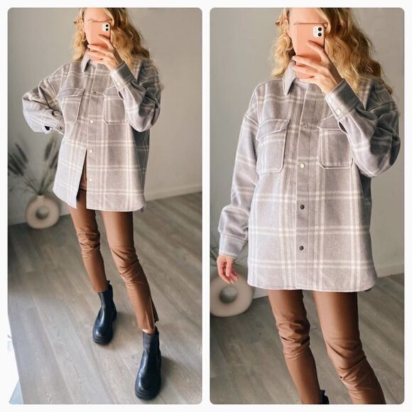 H&M Overshirt Jacket Oversized Shacket Lined - Picture 3 of 4